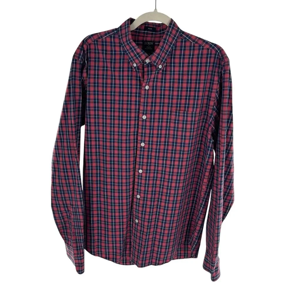 J. Crew Red Plaid Flex Washed Cotton Button Down Shirt